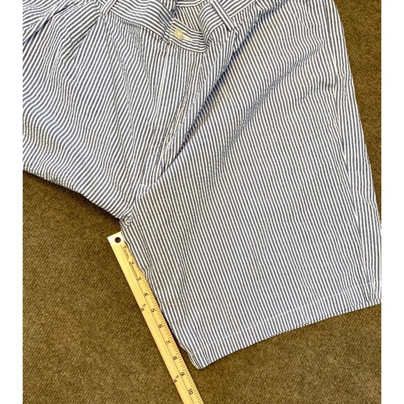 Jos A Bank Seersucker Shorts Mens 44 Stays Cool Relaxed Blue Striped Pleated - Picture 6 of 7